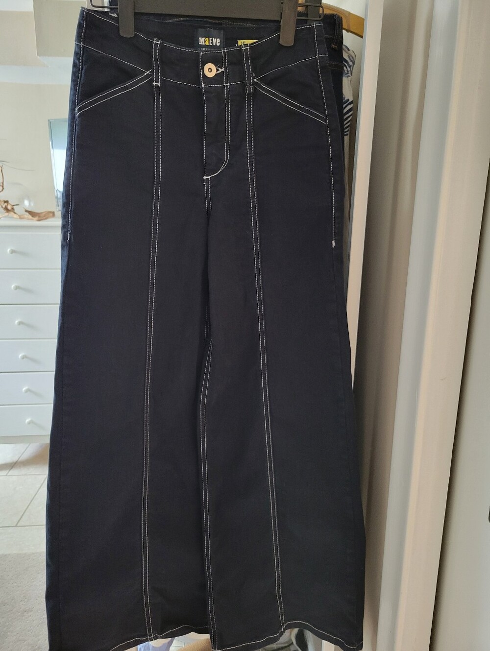 Anthropologie Maeve Navy Wide-leg Jeans swith Contrast Stitching